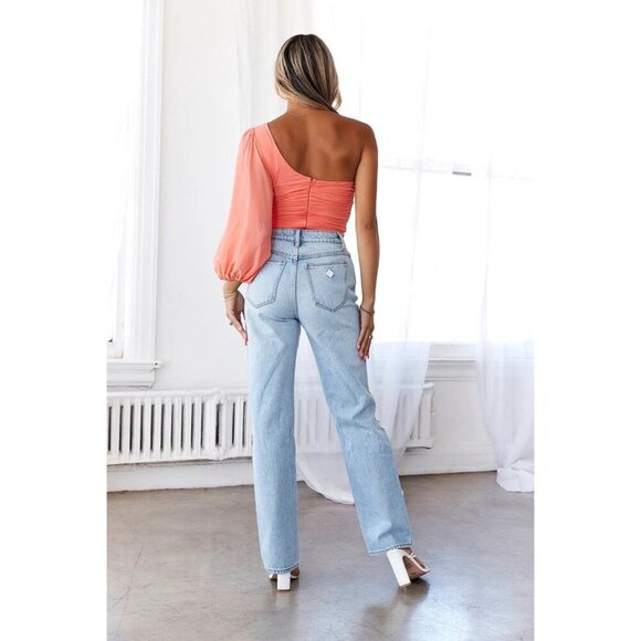 Hello Molly Party It Up Bodysuit Coral One Shoulder Ruching Detail Women’s XS - Picture 2 of 6